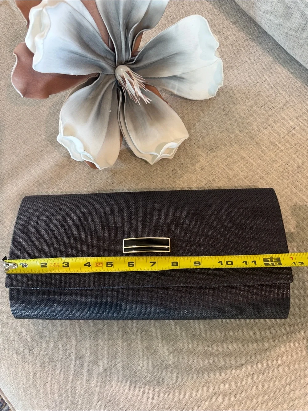 Elegant Black Evening Large Clutch with Gold Accent